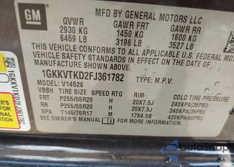 2015 GMC Acadia Denali from USA, damaged, VIN 1GKKVTKD2FJ361782